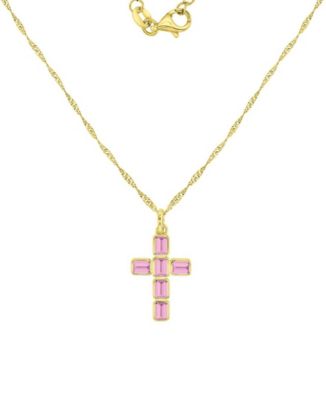 14k Gold-Plated Dark Pink Cross Pendant Necklace