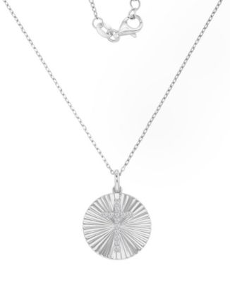 Silver-Plated Cross Engraved Disc Necklace