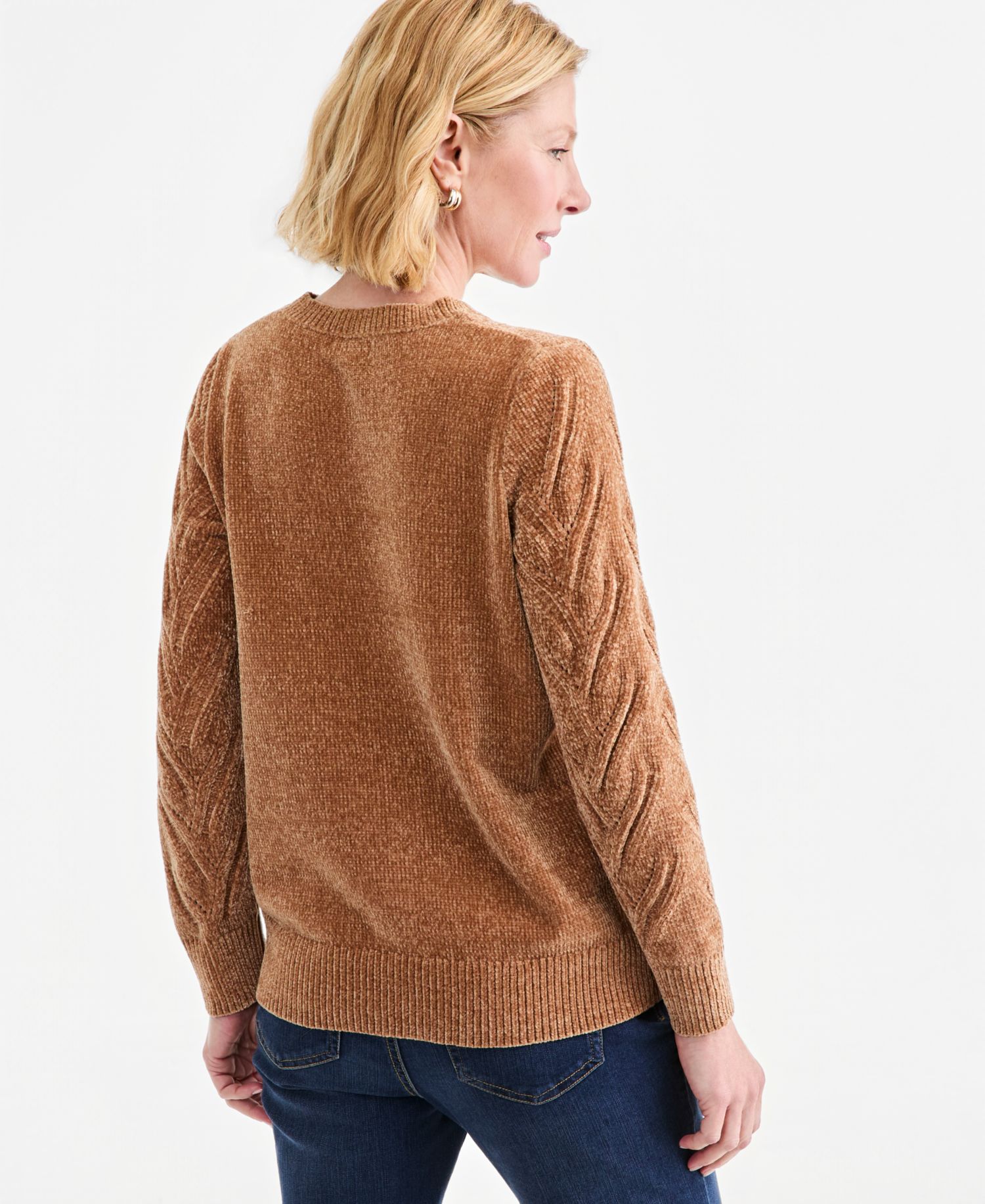 Women's Chenille Cable-Knit Crewneck Sweater