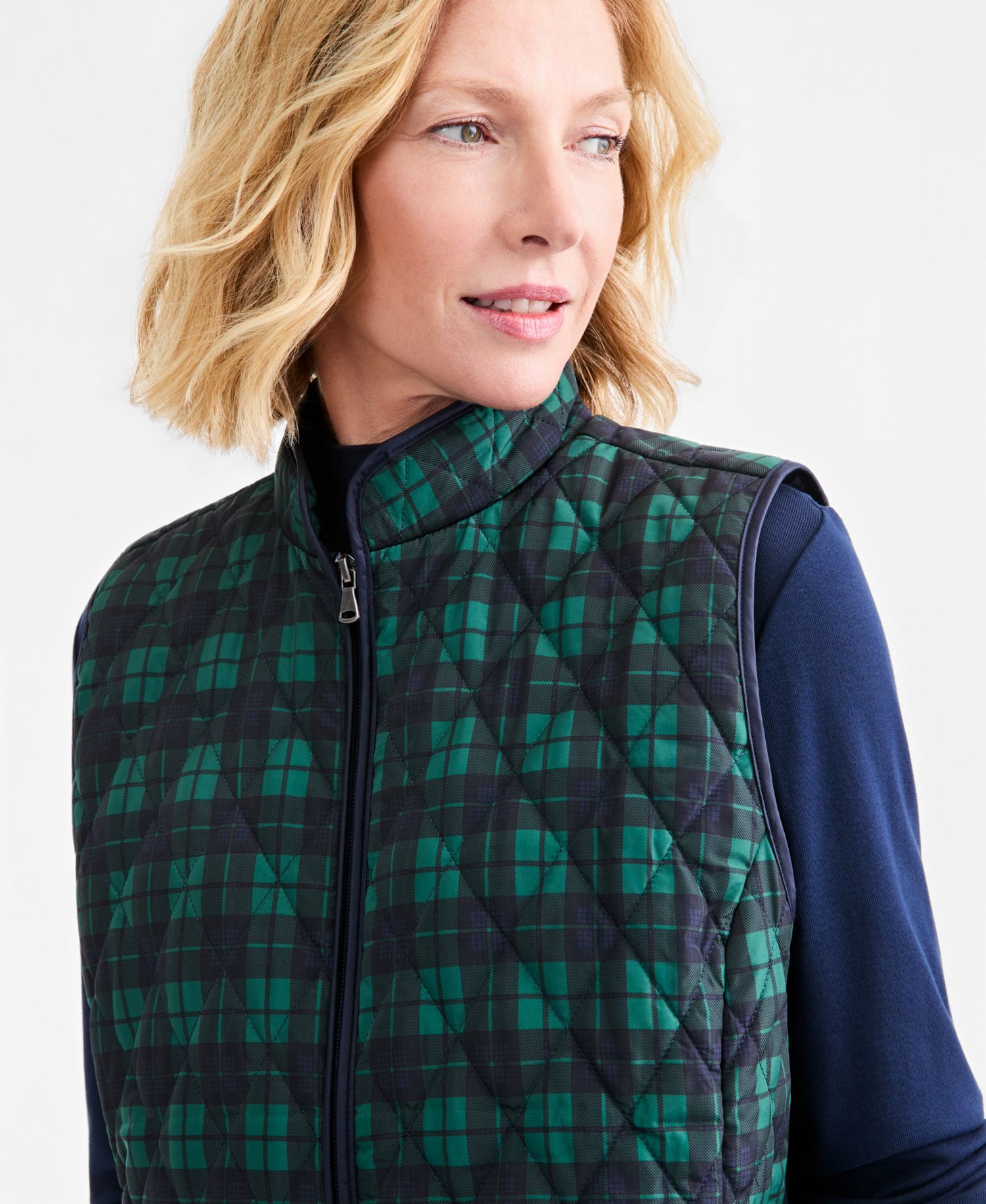 Petite Quilted Plaid Puffer Vest, Macy's Exclusive