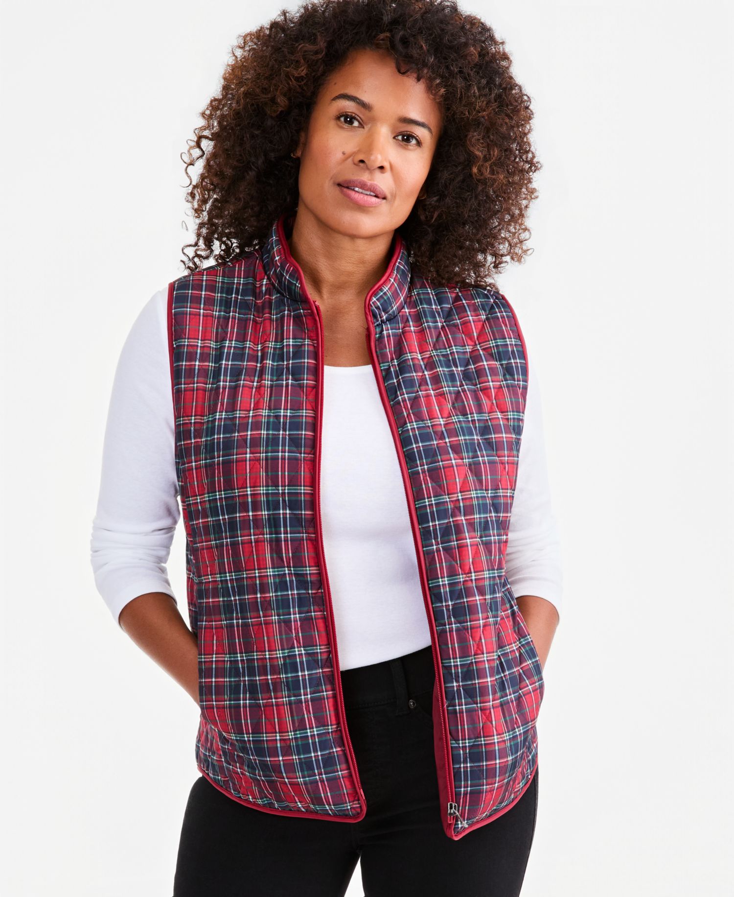 Petite Quilted Plaid Puffer Vest, Macy's Exclusive