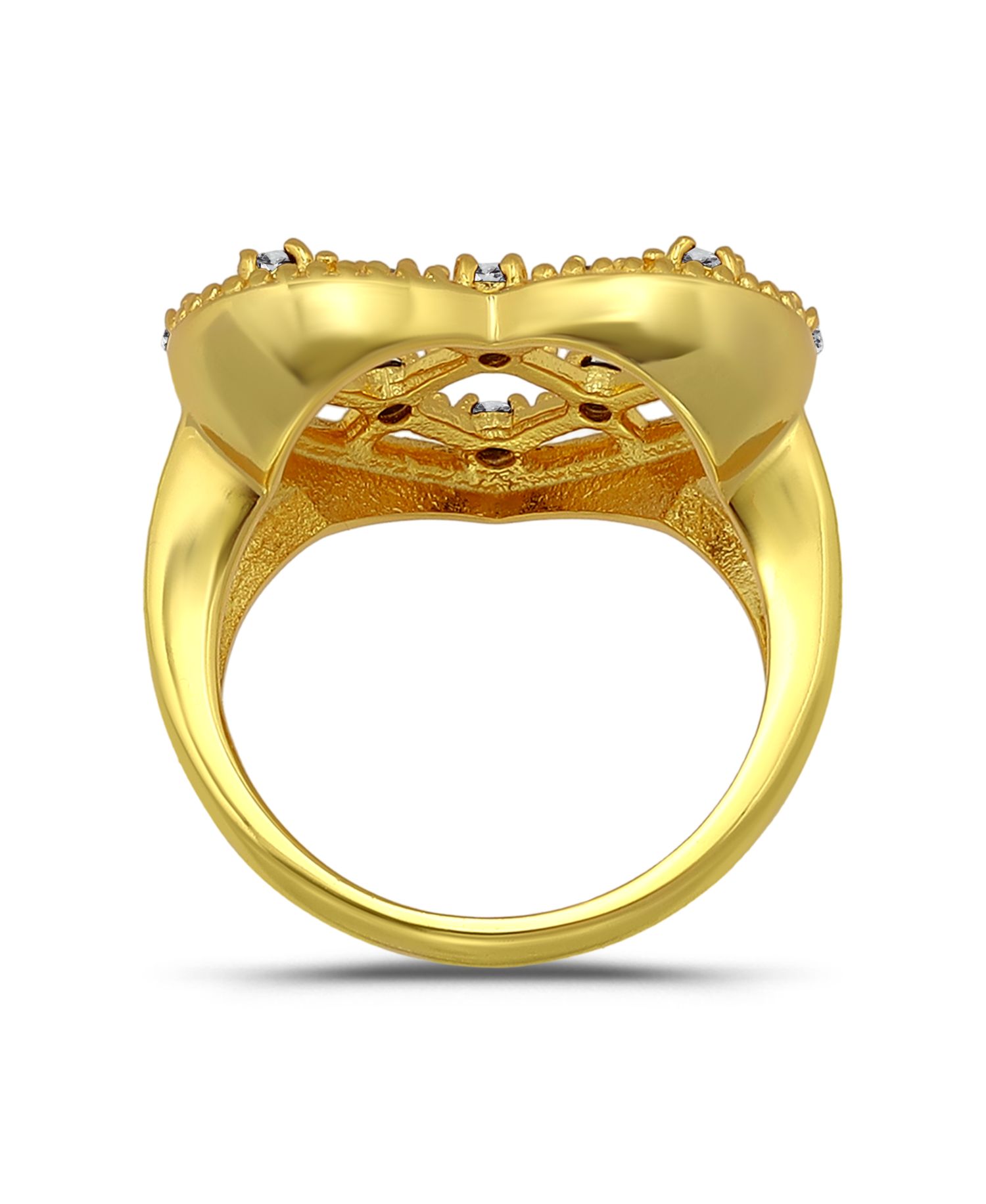 14k Gold-Plated Round Cubic Zirconia Lattice Heart Shaped Ring