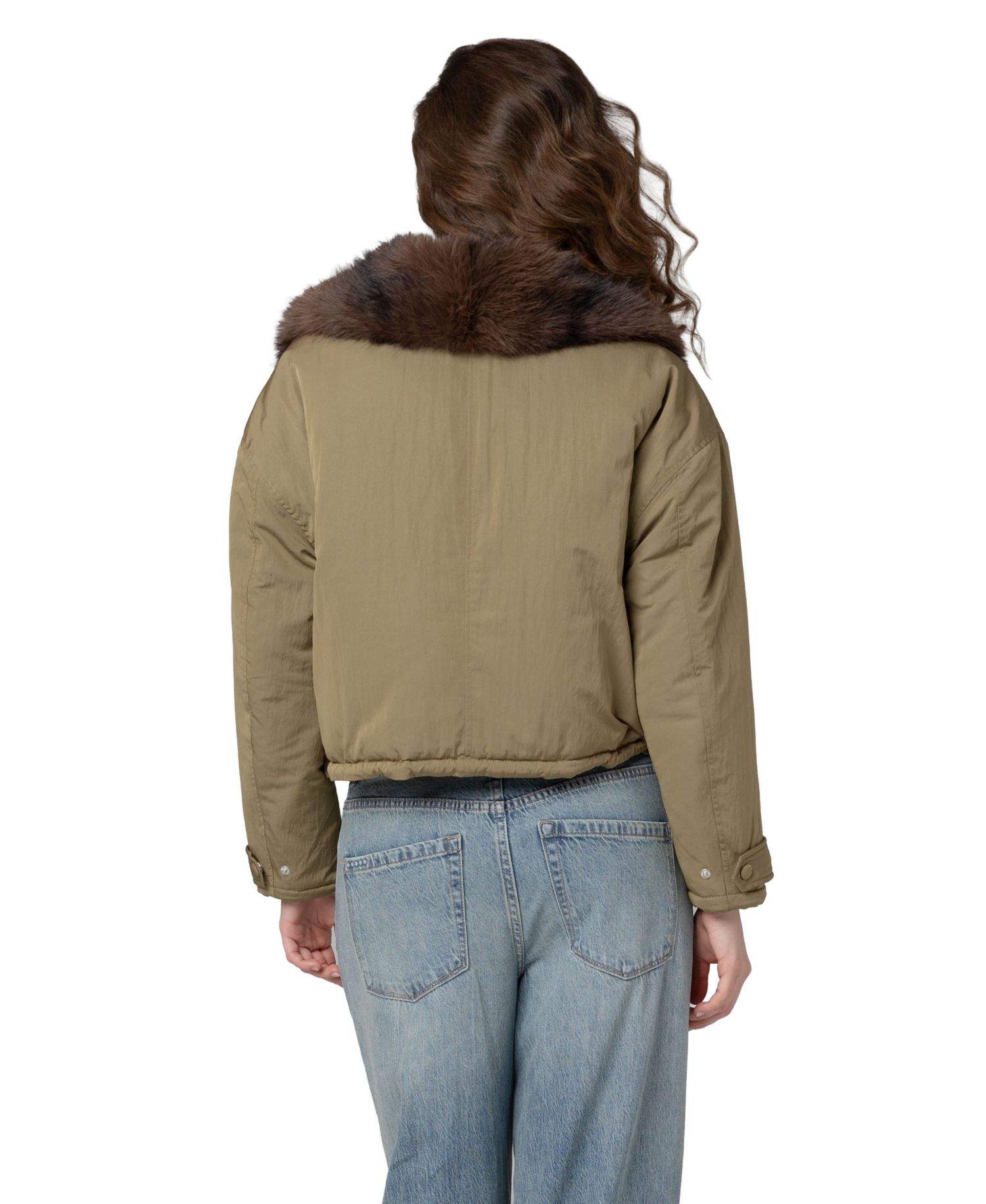 Women's Shawl Collar Faux-Fur Trim Cropped Jacket