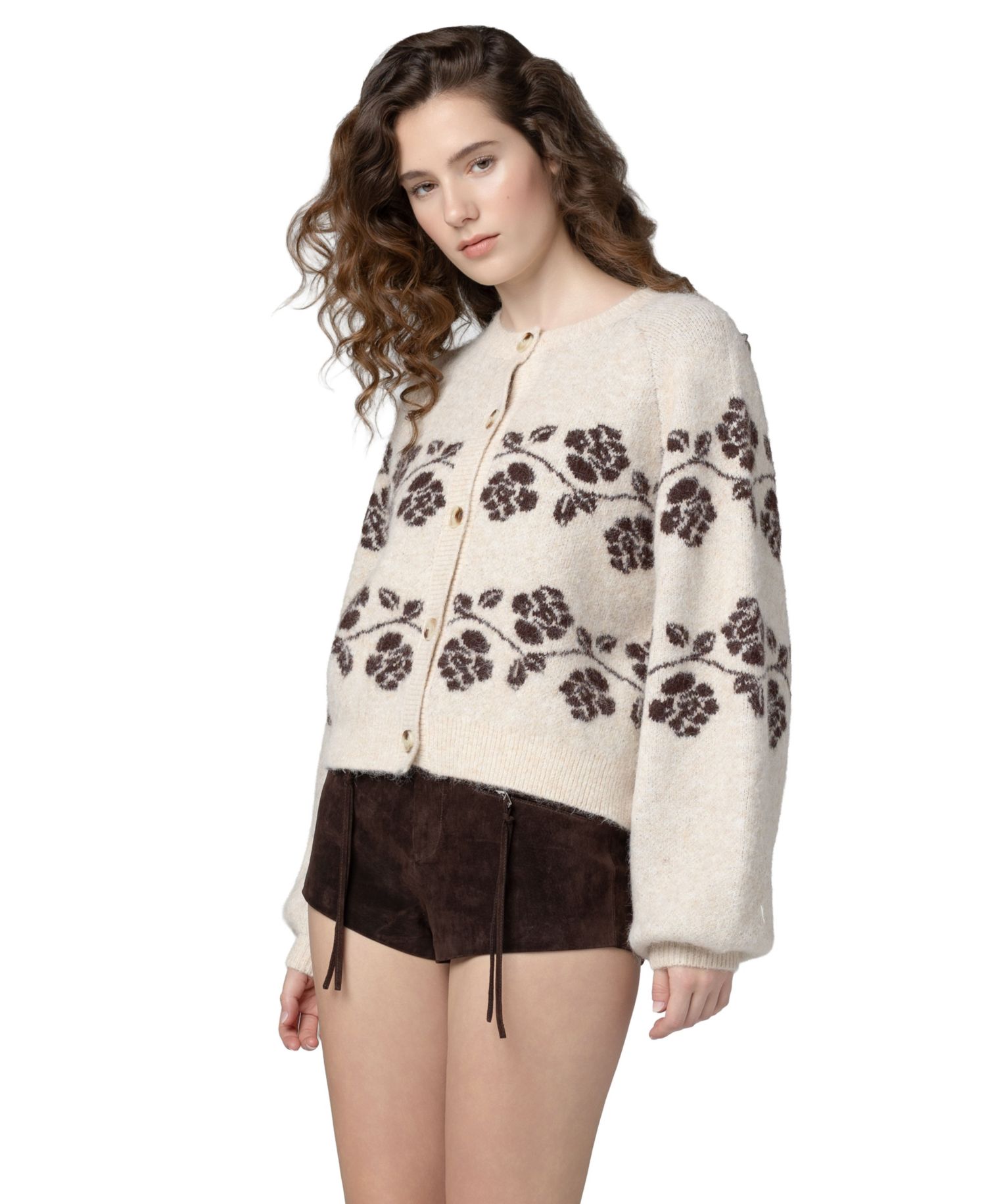 Women's Floral-Print Scoop Neck Cardigan