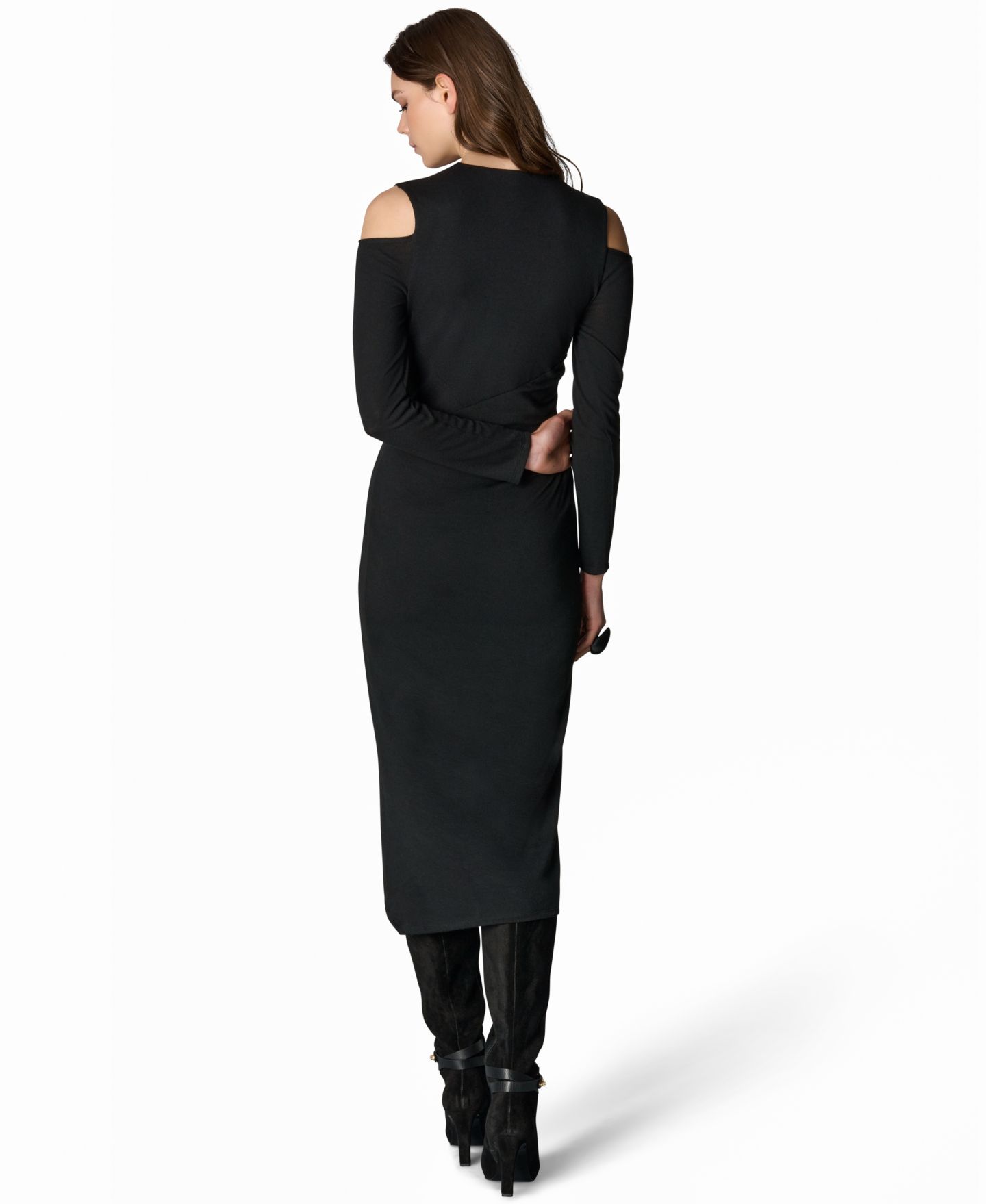 Женское платье Donna Karan New York Cold-Shoulder Wrap V-Neck Midi, цвет: Чёрный — фото 5