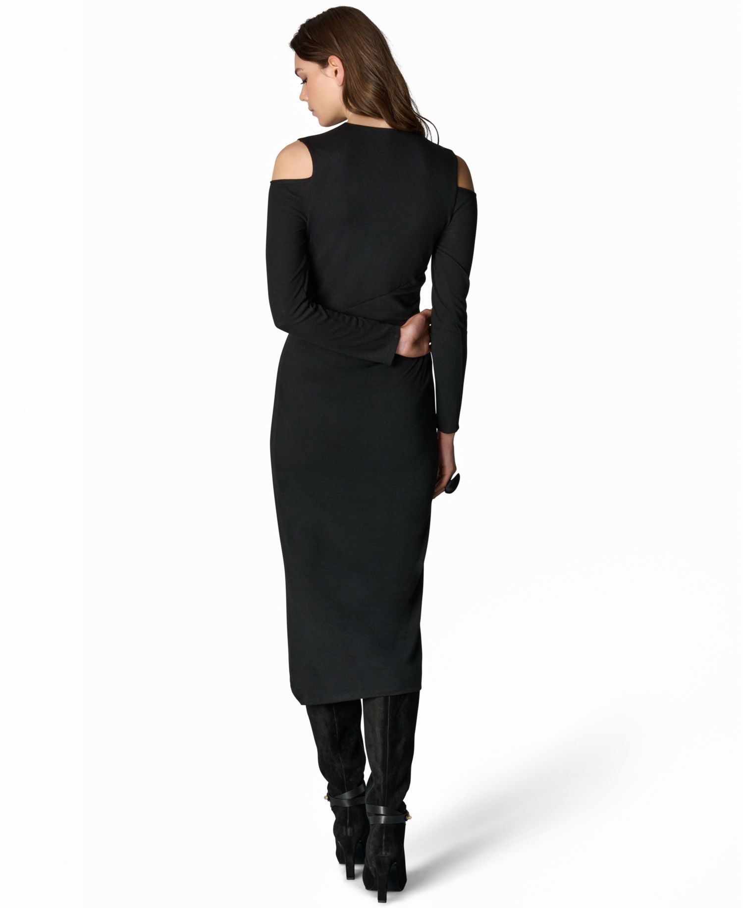 Women's Cold-Shoulder Wrap V-Neck Midi Dress