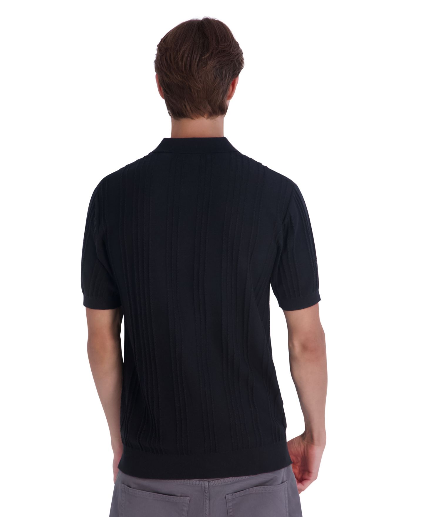 Мужской свитер KARL LAGERFELD PARIS Leather Patch Quarter-Zip Polo Sweater, цвет: Чёрный — фото 5