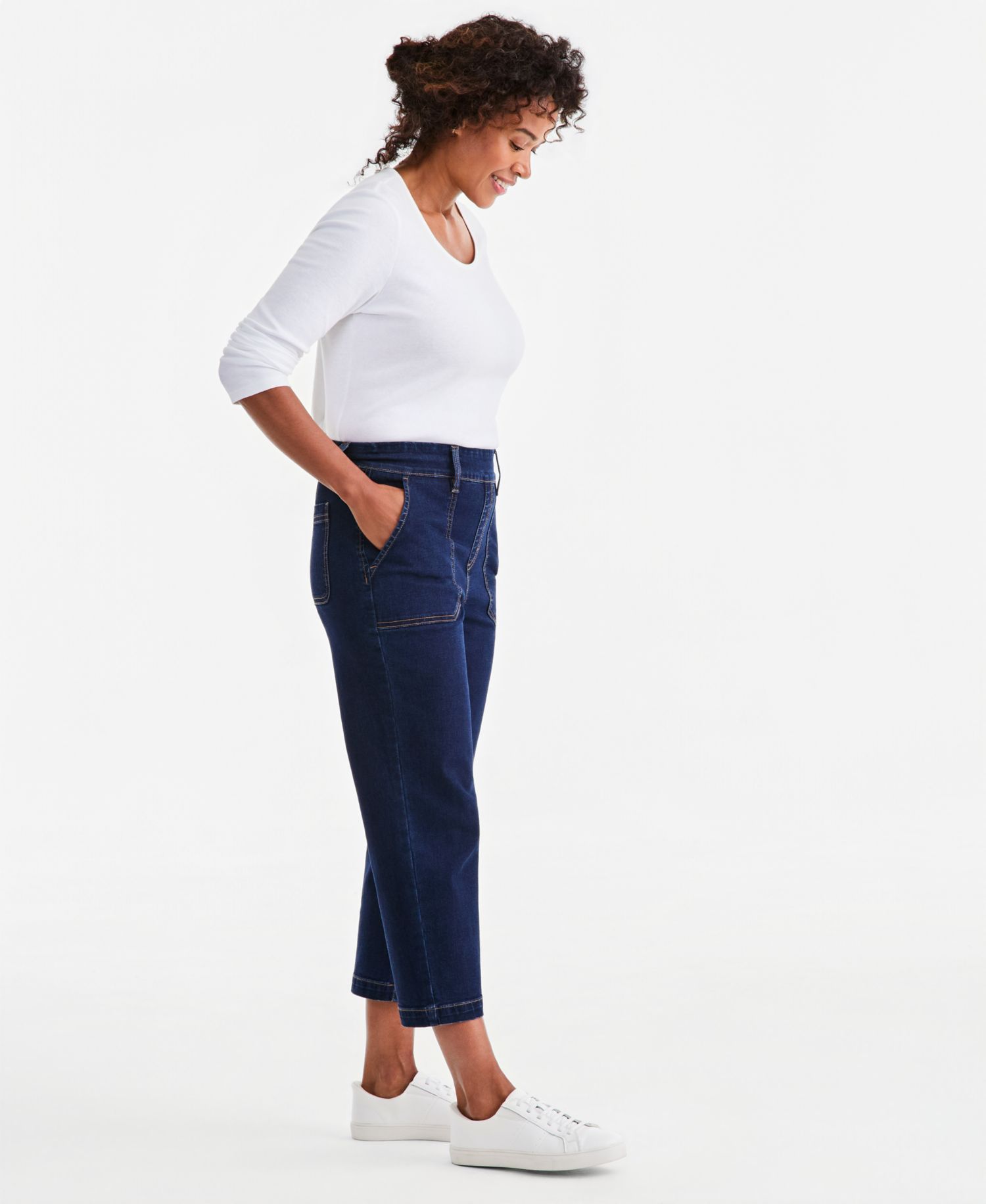 Petite High-Rise Pull-On Straight-Leg Jeans