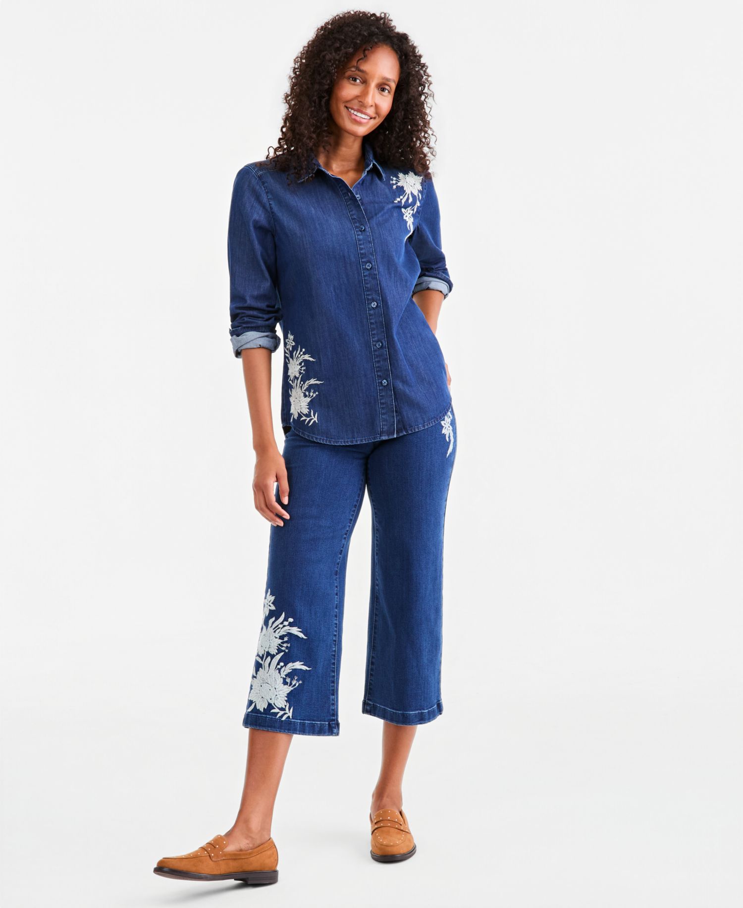 Petite Freya Wash Denim Long-Sleeve Button-Up Shirt