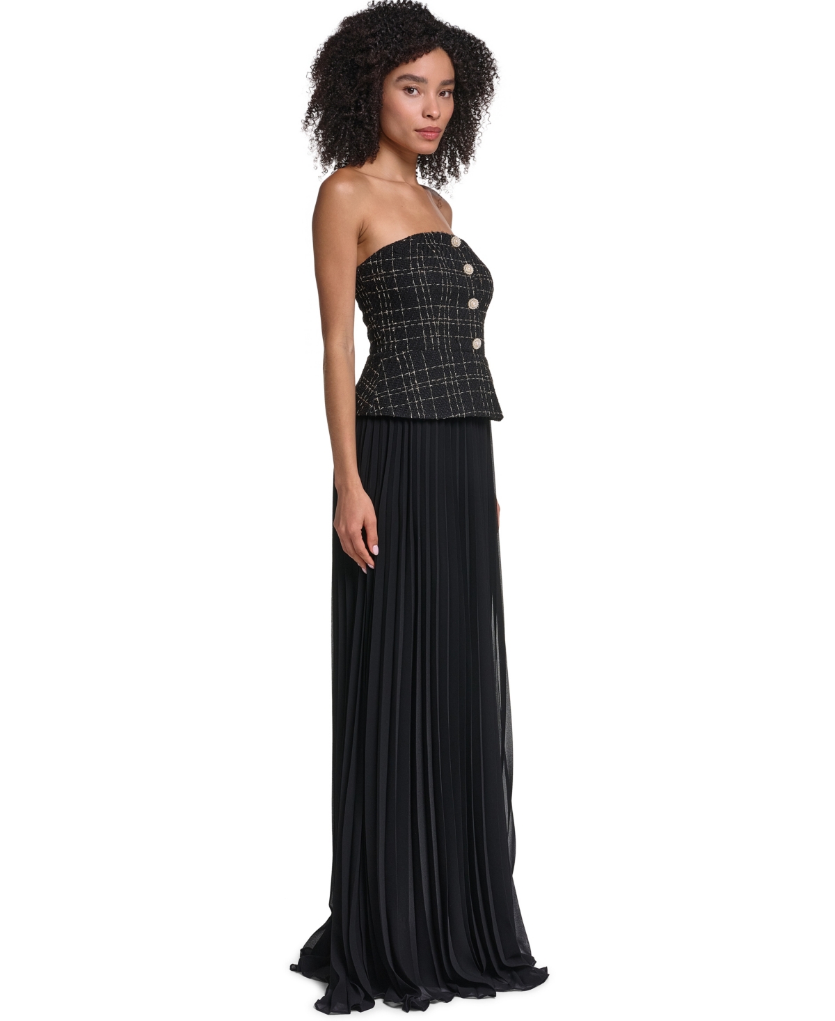 Karl Lagerfeld Paris Women's Tweed Bodice Chiffon Gown Dress