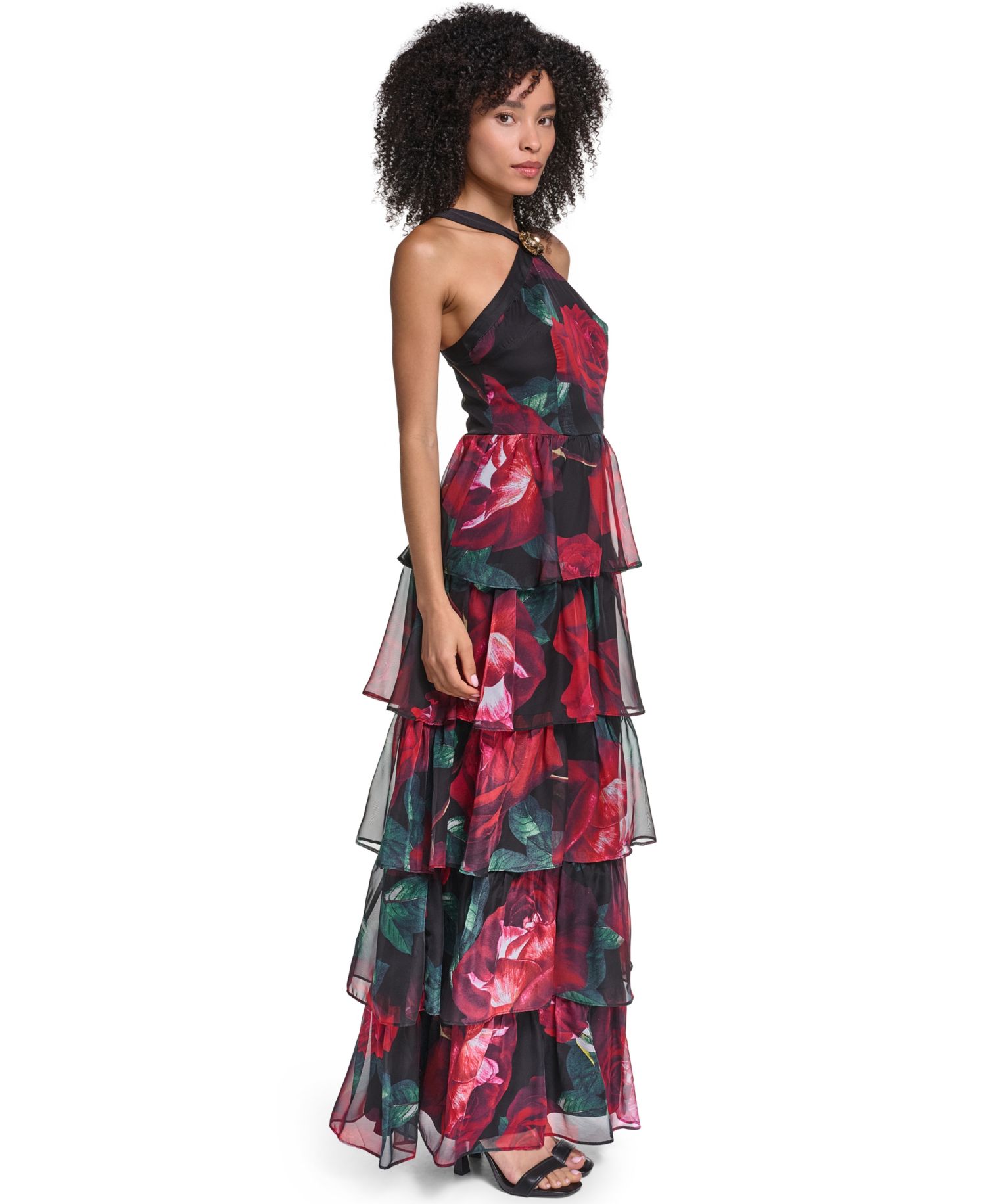 Women's Halter-Tiered-Floral Dress