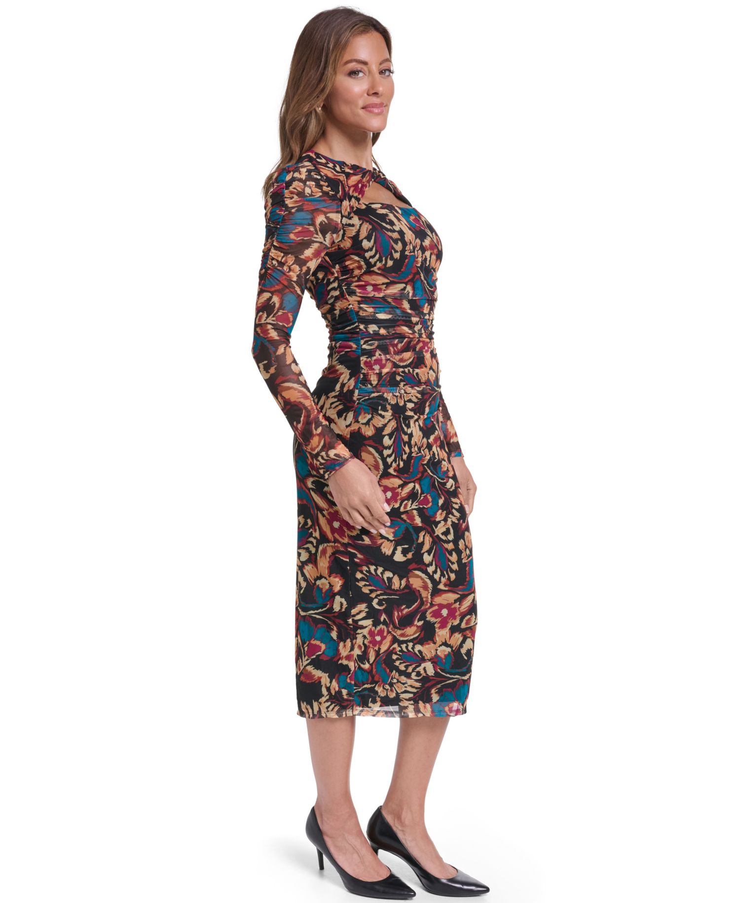 Women's Mesh Puff Long Sleeve Scoop Neck Dress