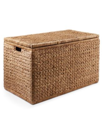 30" Storage Chest with Lid, Handles, Safety Hinge - Cinnamon Brown, Hyacinth Wicker Storage Trunk for Bedroom, Entry Way, Living Room