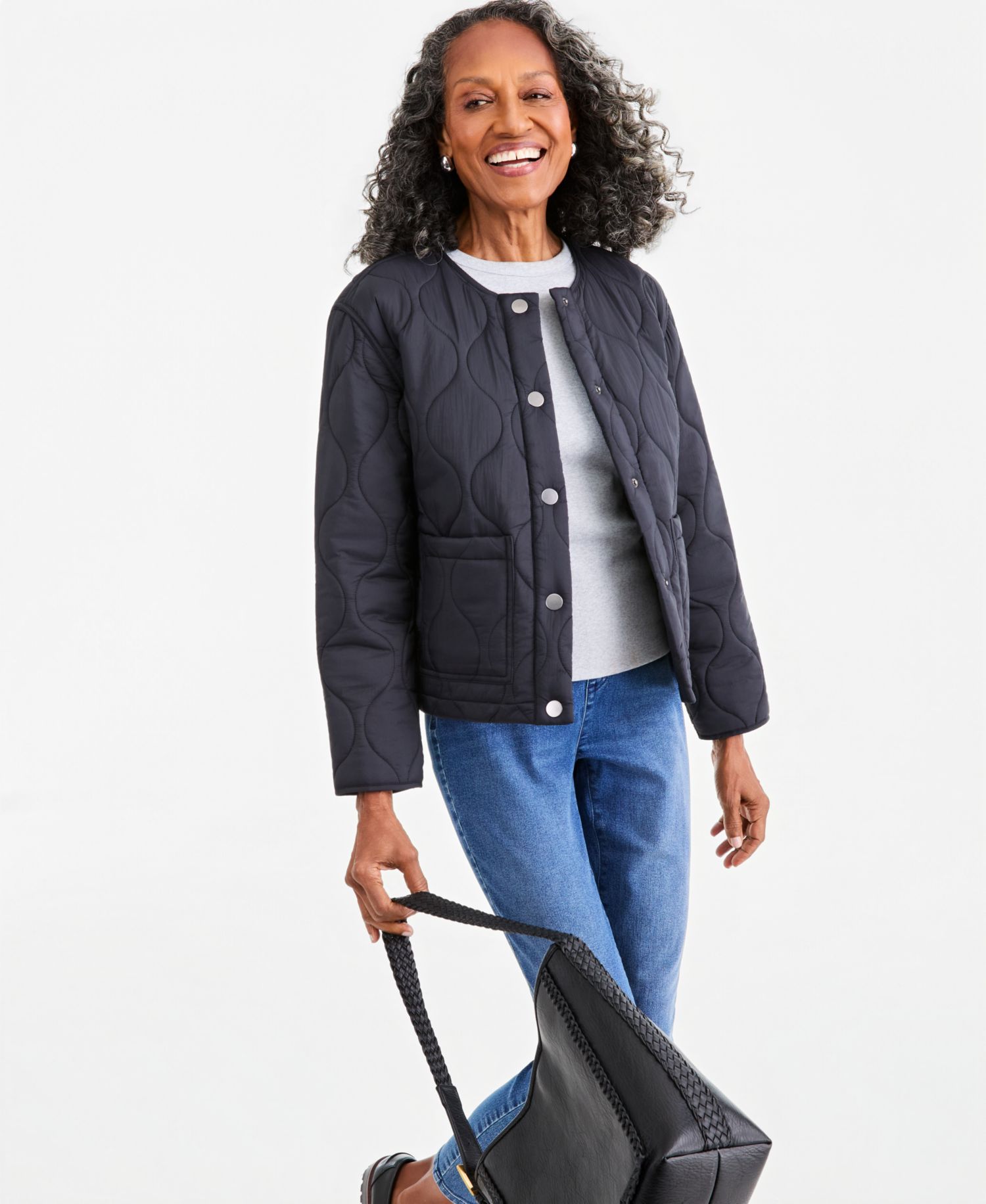 Petite Drawcord Bomber Quilted Jacket