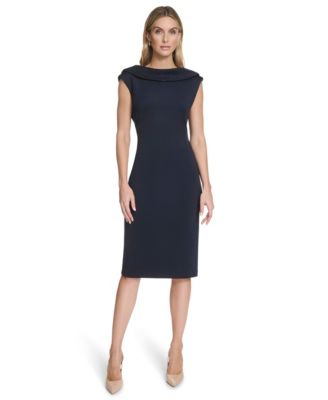 Women's Boat Neck Cowl Back Rhinestone-Embellished Sheath Dress