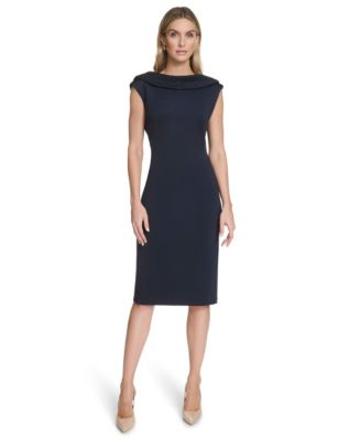 calvin klein navy blue dress sleeveless Women's Boat Neck Cowl Back Rhinestone-Embellished Sheath Saccity