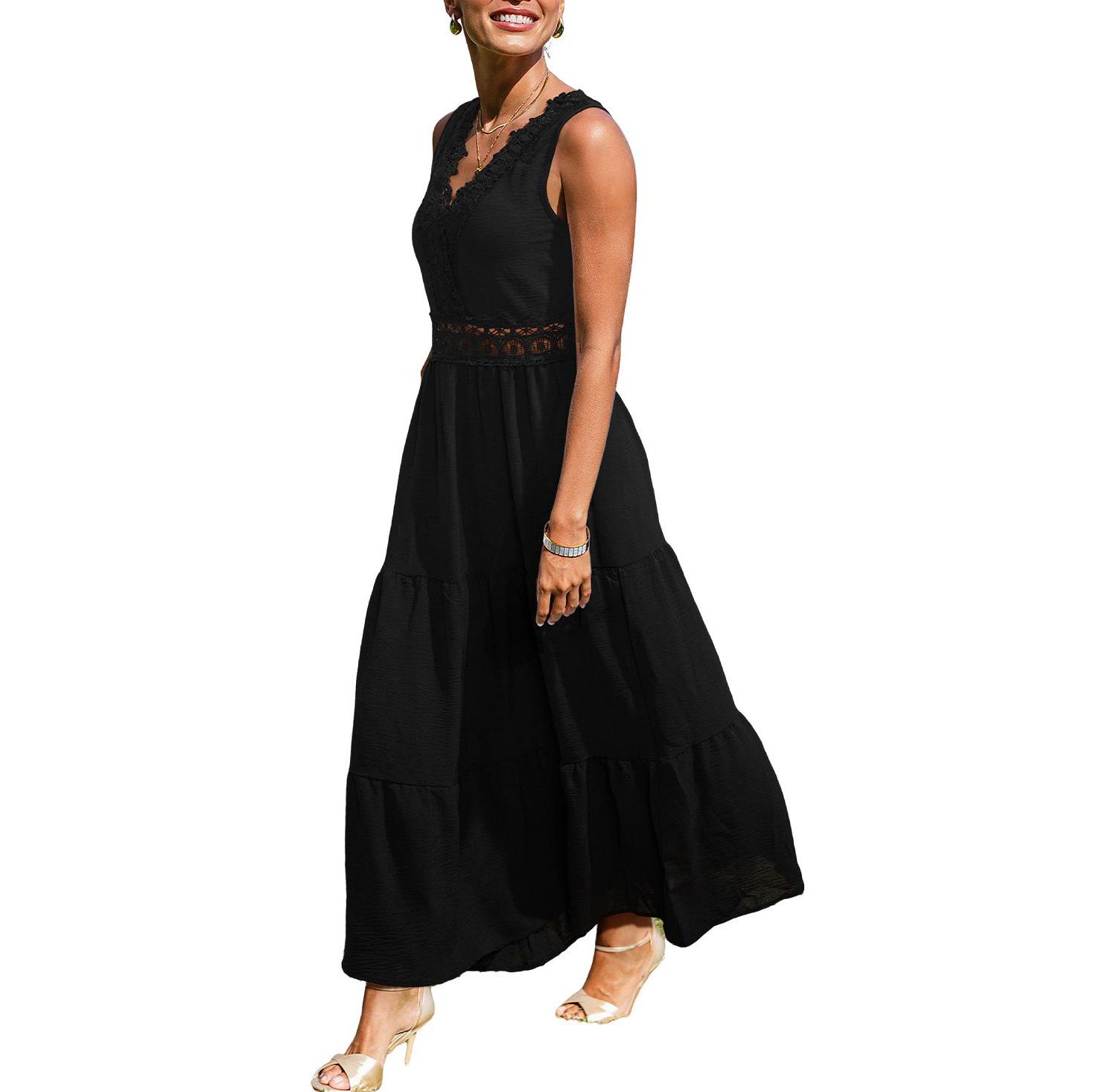Women's Little Details Lace V-Neck Tiered Maxi Dress