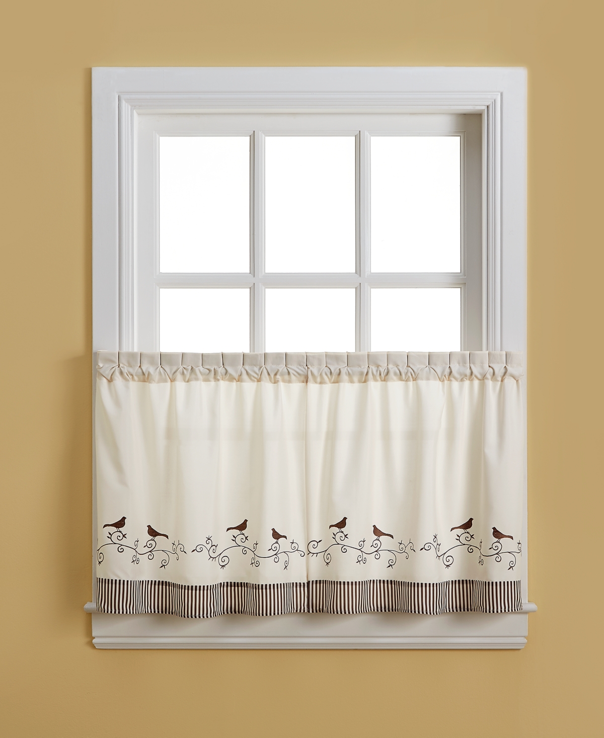 Chf Birds 58" X 36" Pair Of Tier Curtains In Chocolate