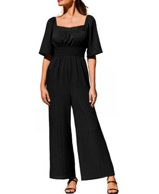 Women's Wide Leg Jumpsuit With Smocked Details