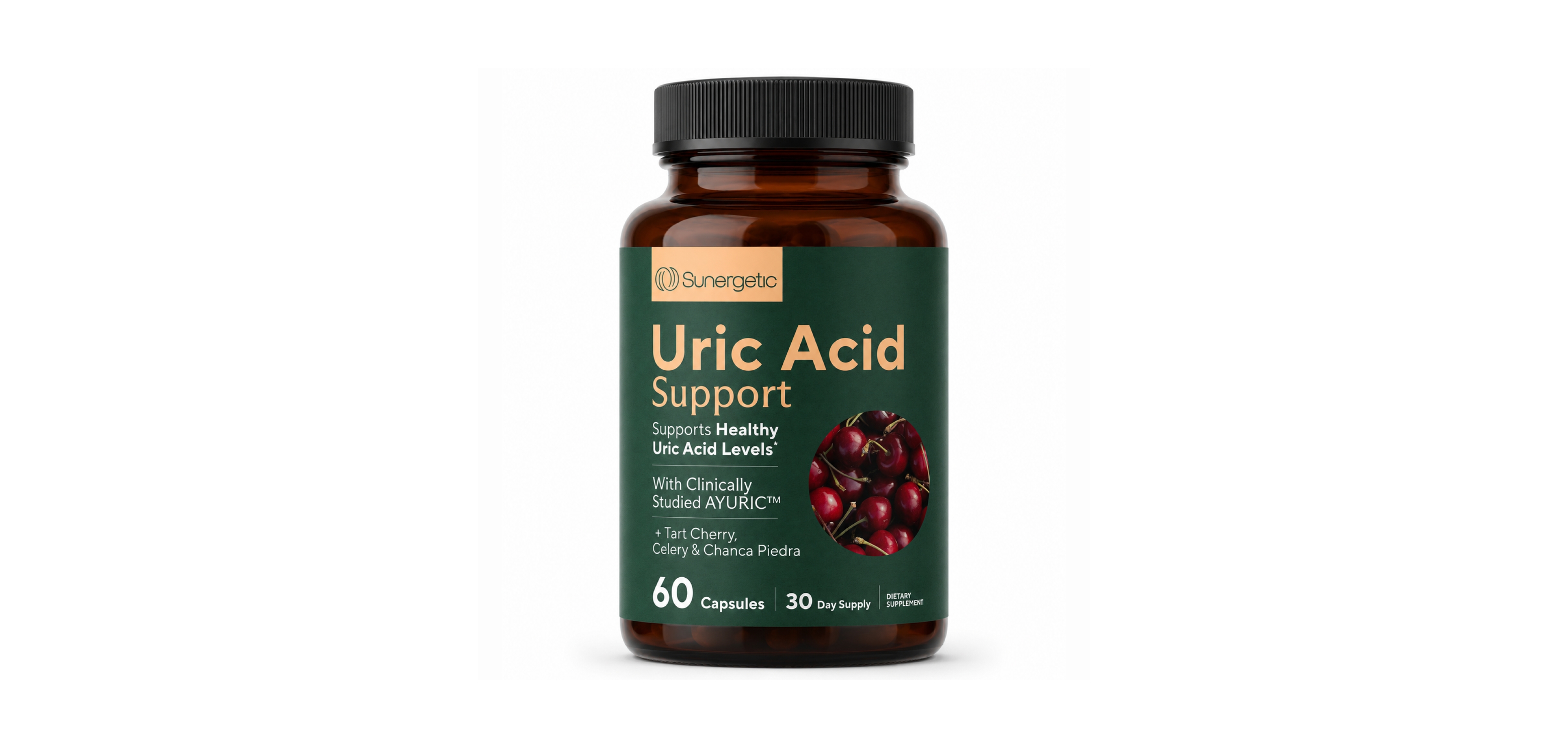 Sunergetic Uric Acid Support Supplement with Tart Cherry, Chanca Piedra and Turmeric, Uric Acid Cleanse and Kidney Support, 60 Capsules