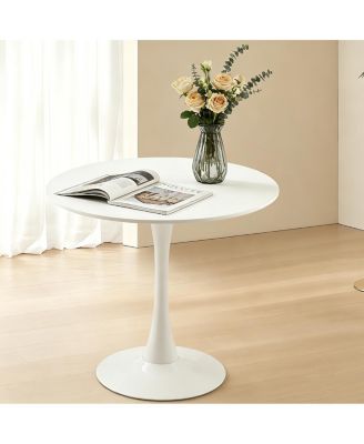 31.5" Modern Round MDF Dining Table with Matte Iron Base