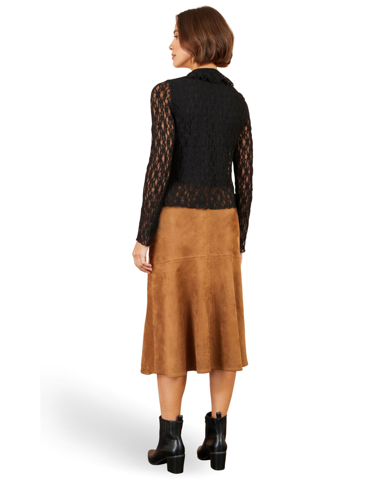 Women's Ruffled Tie Neck Long-Sleeve Top