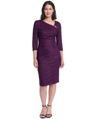 Women's Elbow Sleeve Asymmetrical Neckline Side Tuck Dress
