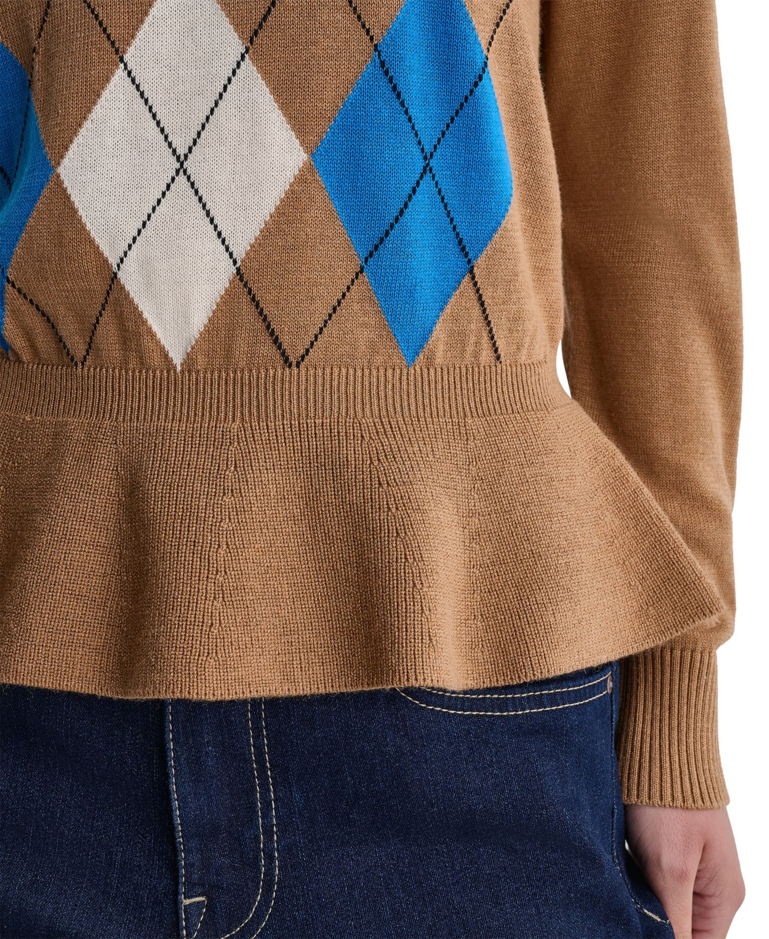 Women's Argyle Peplum Crewneck Sweater