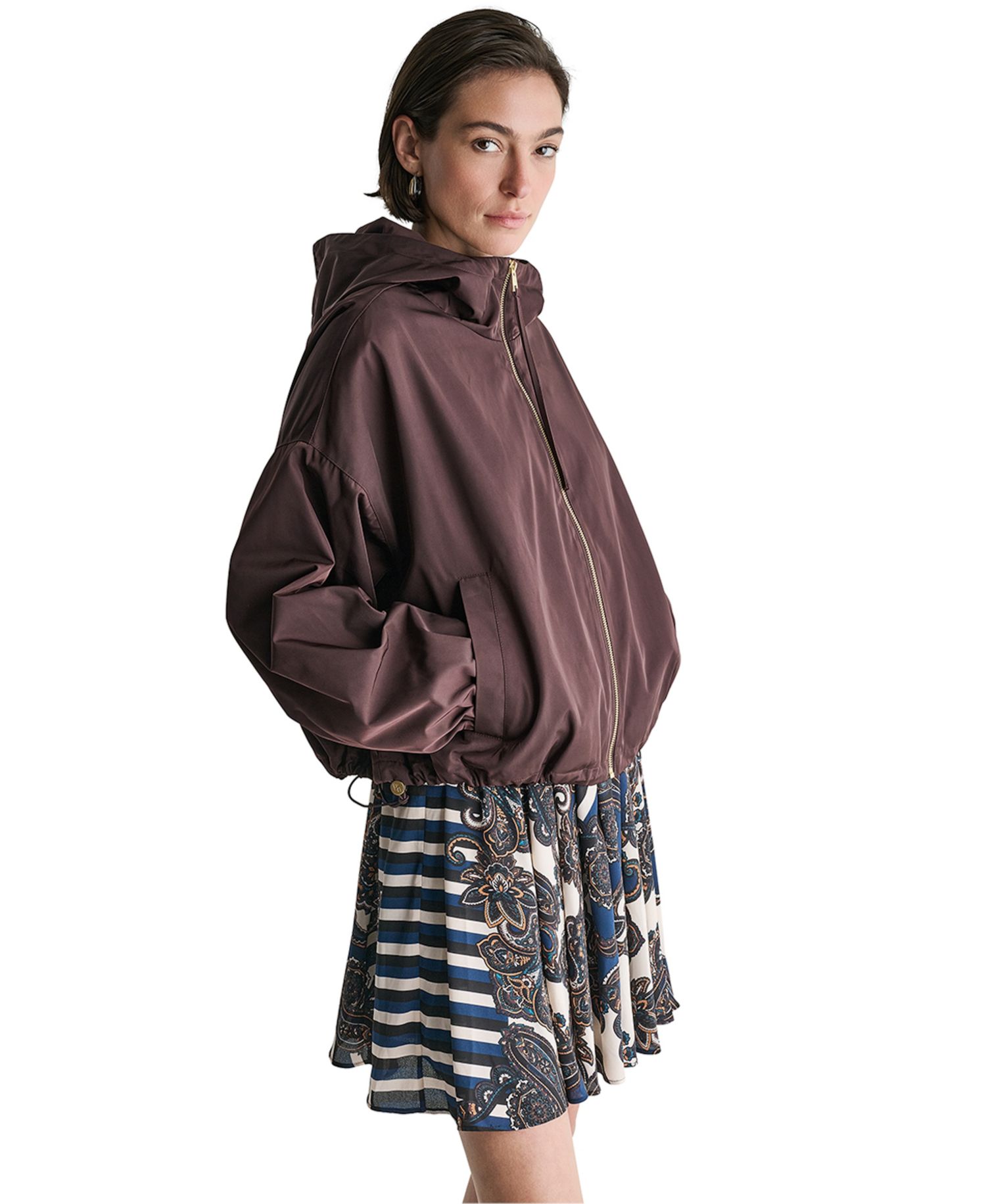 Women's Hooded Zip-Front Mock-Neck Jacket