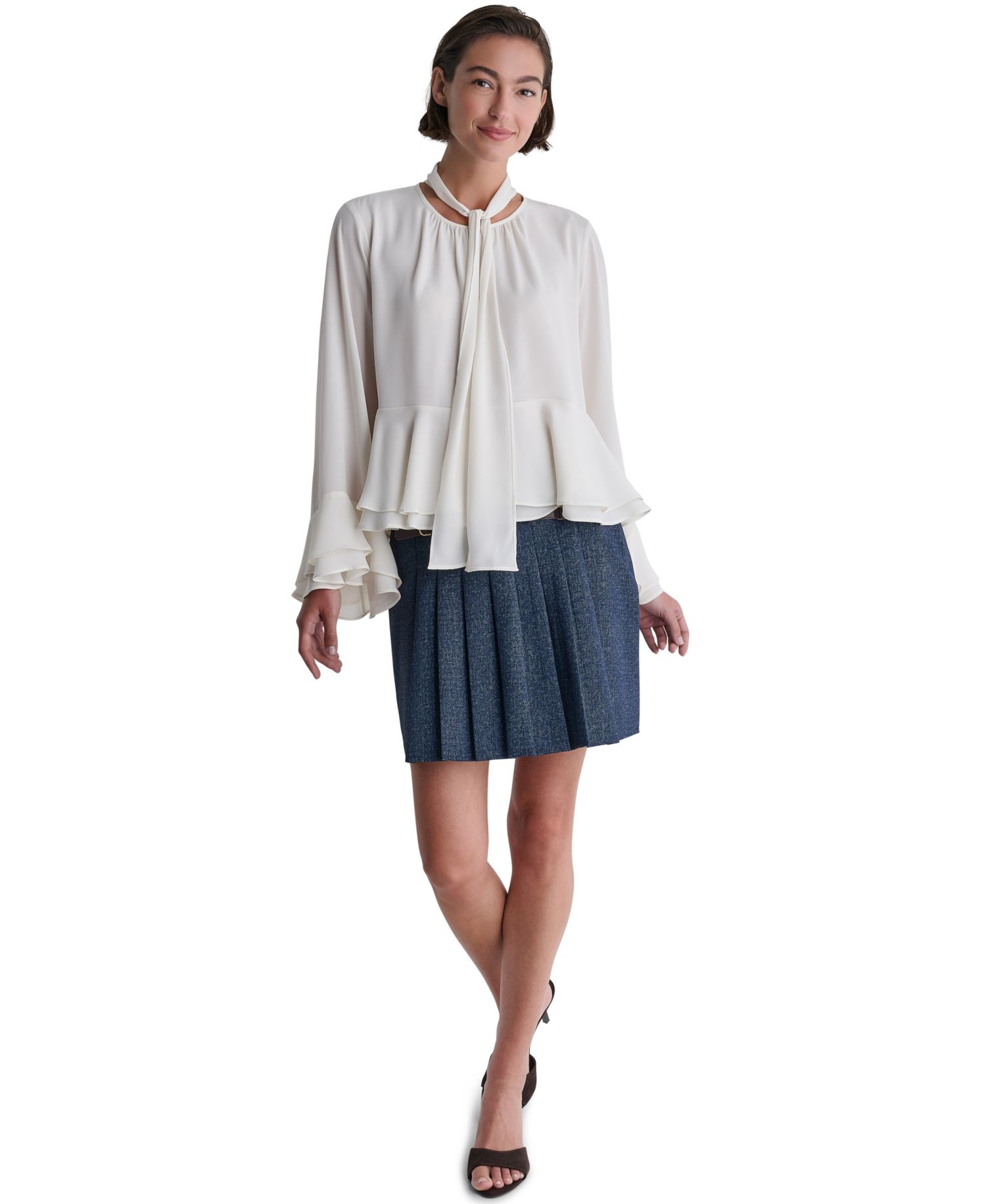 Women's Tie-Neck Long-Sleeve Ruffle Blouse