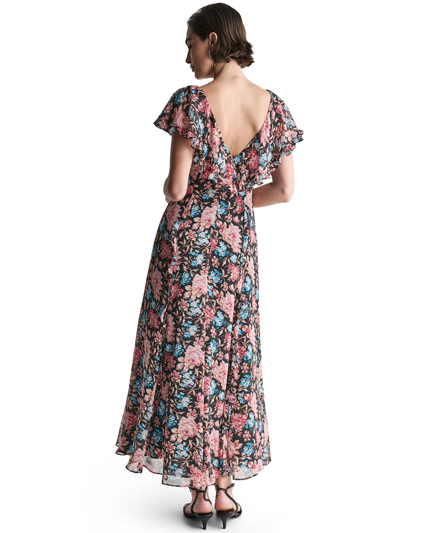 Women's Floral-Print Short-Sleeve Empire Waist Maxi Dress
