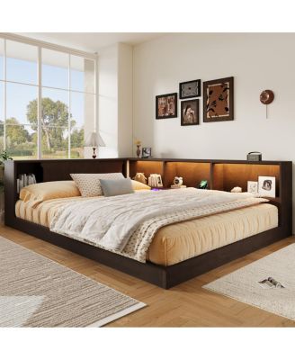   Wood Daybed with Storage Shelves, USB and LED