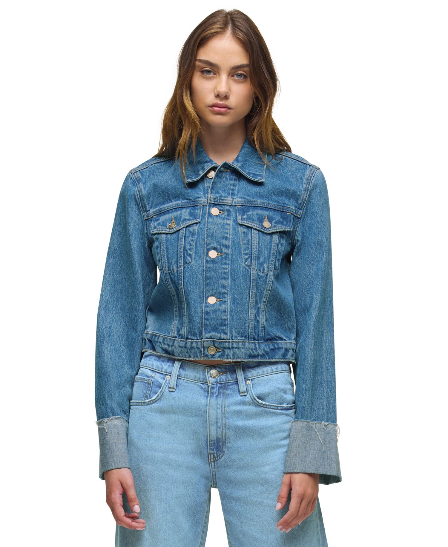 Women's Collared Cuff Sleeve Denim Jacket