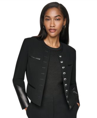 Women's Cropped Collarless Long-Sleeve Jacket