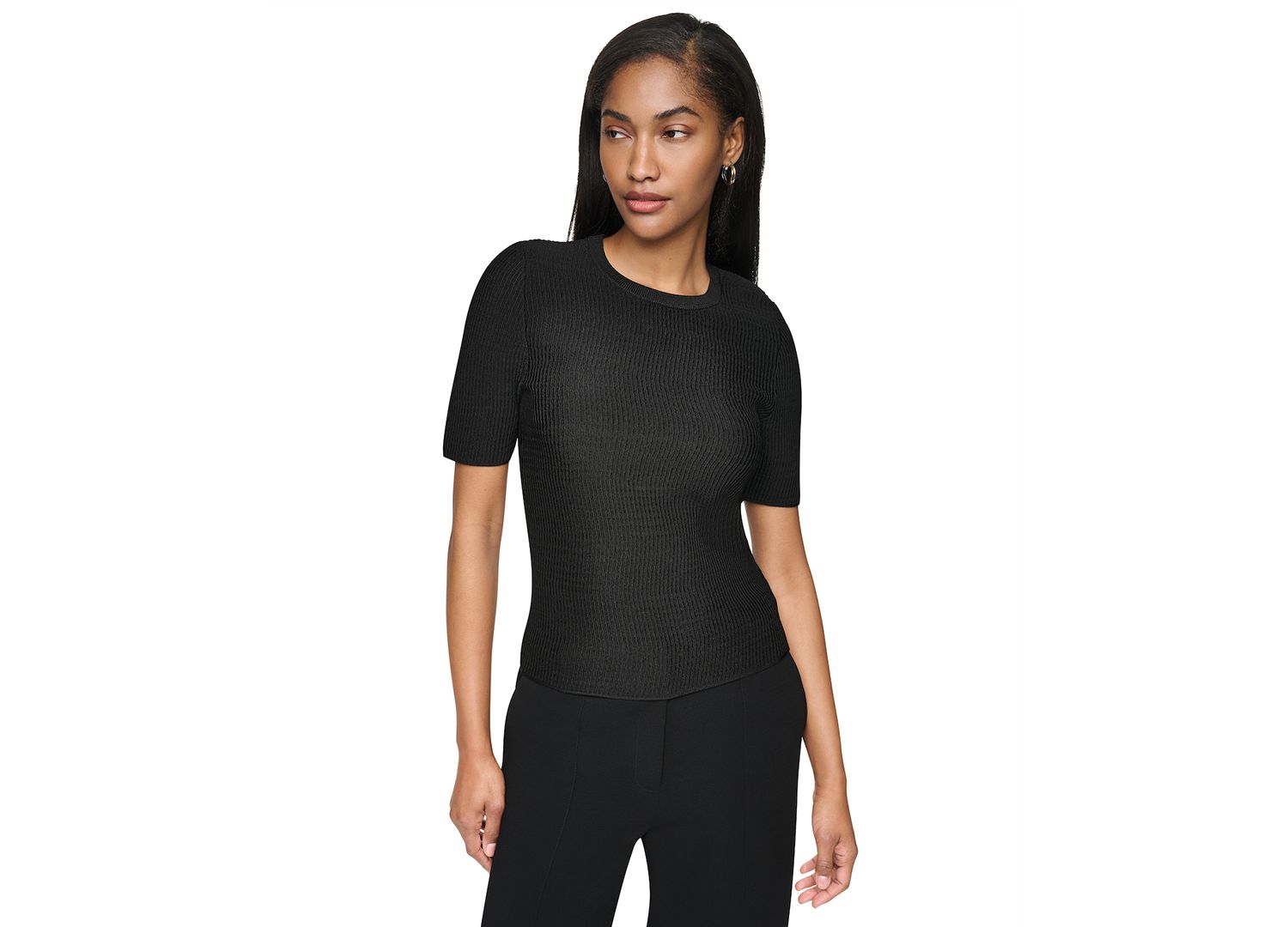 Women's Short-Sleeve Crewneck Ribbed Sweater