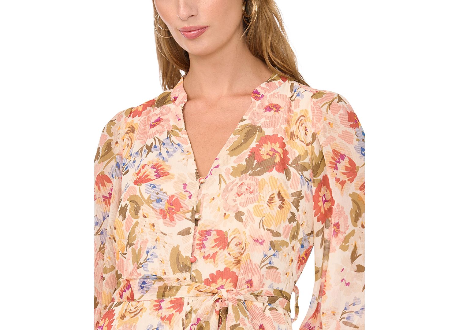 Women's Floral Long-Sleeve Tiered Maxi Dress