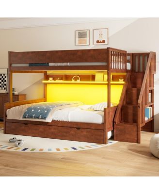  XL Bunk Bed with Storage, Stairs, Trundle, LED Light