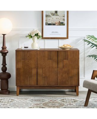 Mid-Century Modern Buffet Cabinet with Storage and Adjustable Shelves Walnut