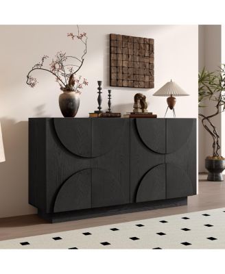 4-Door Wood Sideboard Cabinet with Adjustable Shelves