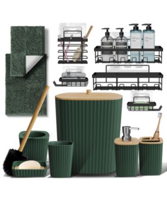 Modern Complete Bathroom D&eacute;cor and Accessory Set with Bath Rugs and Shower Caddy Set