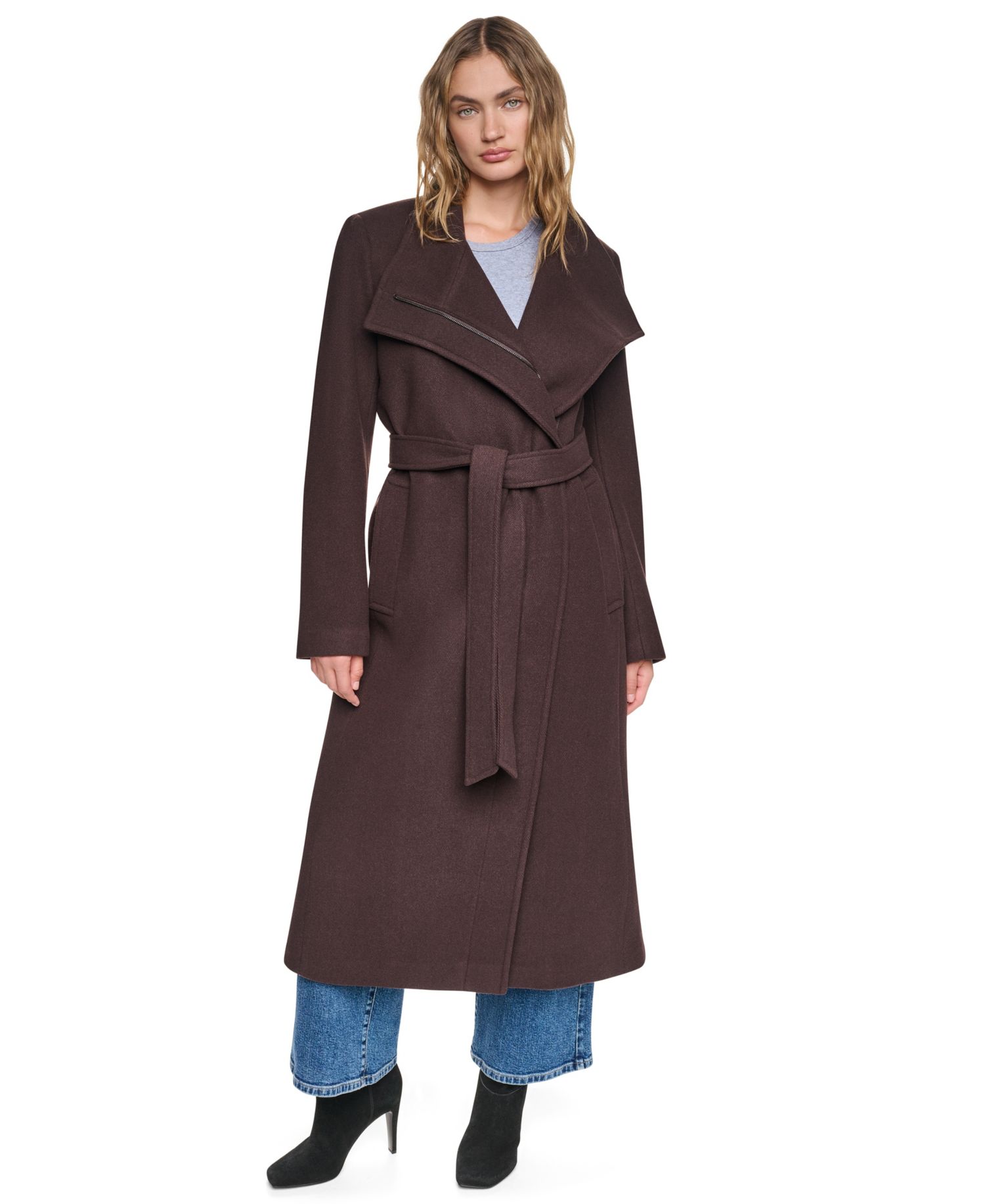 Women's Stand-Collar Belted Maxi Wrap Coat