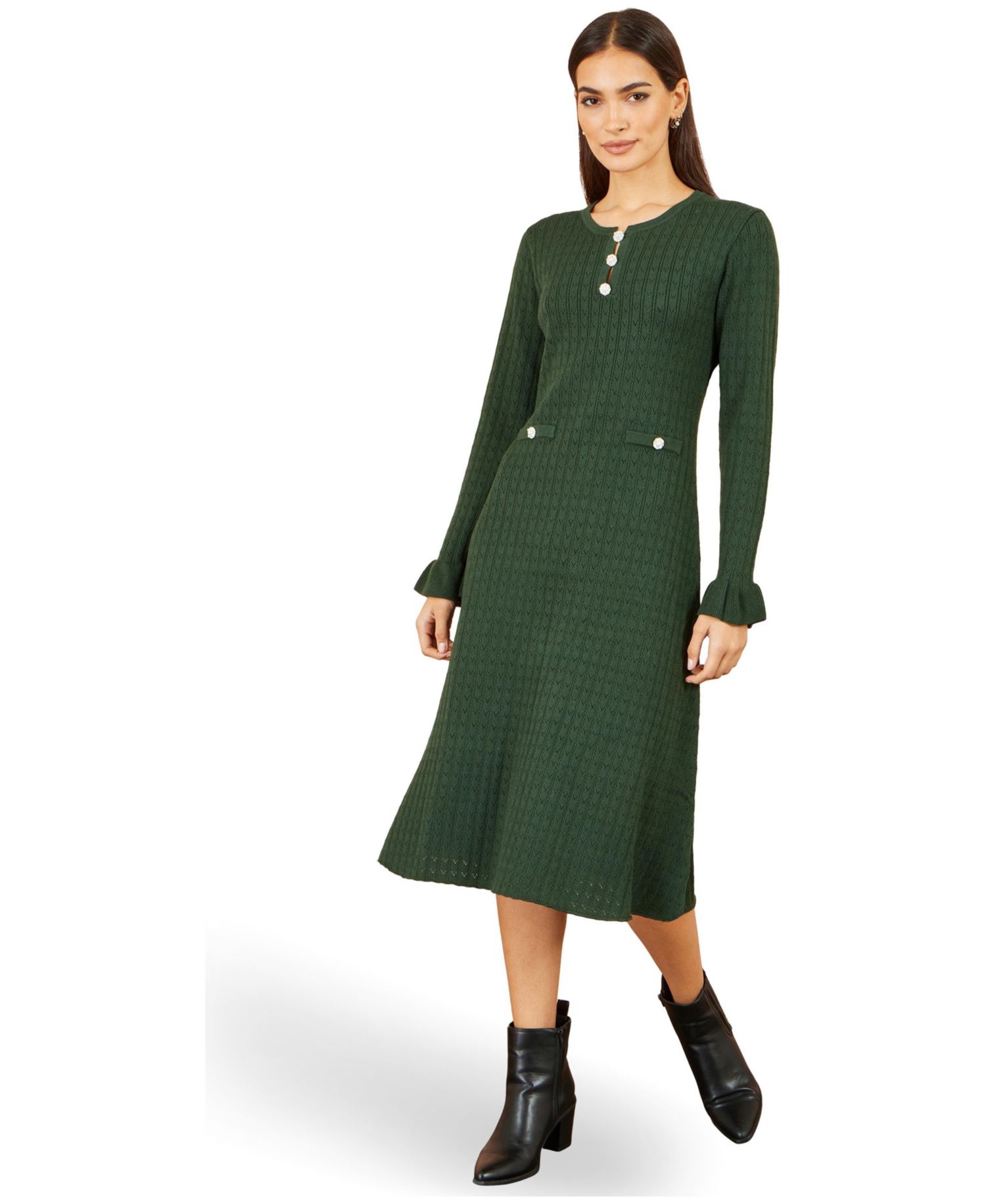 Women's Long Sleeve Knitted Midi Dress
