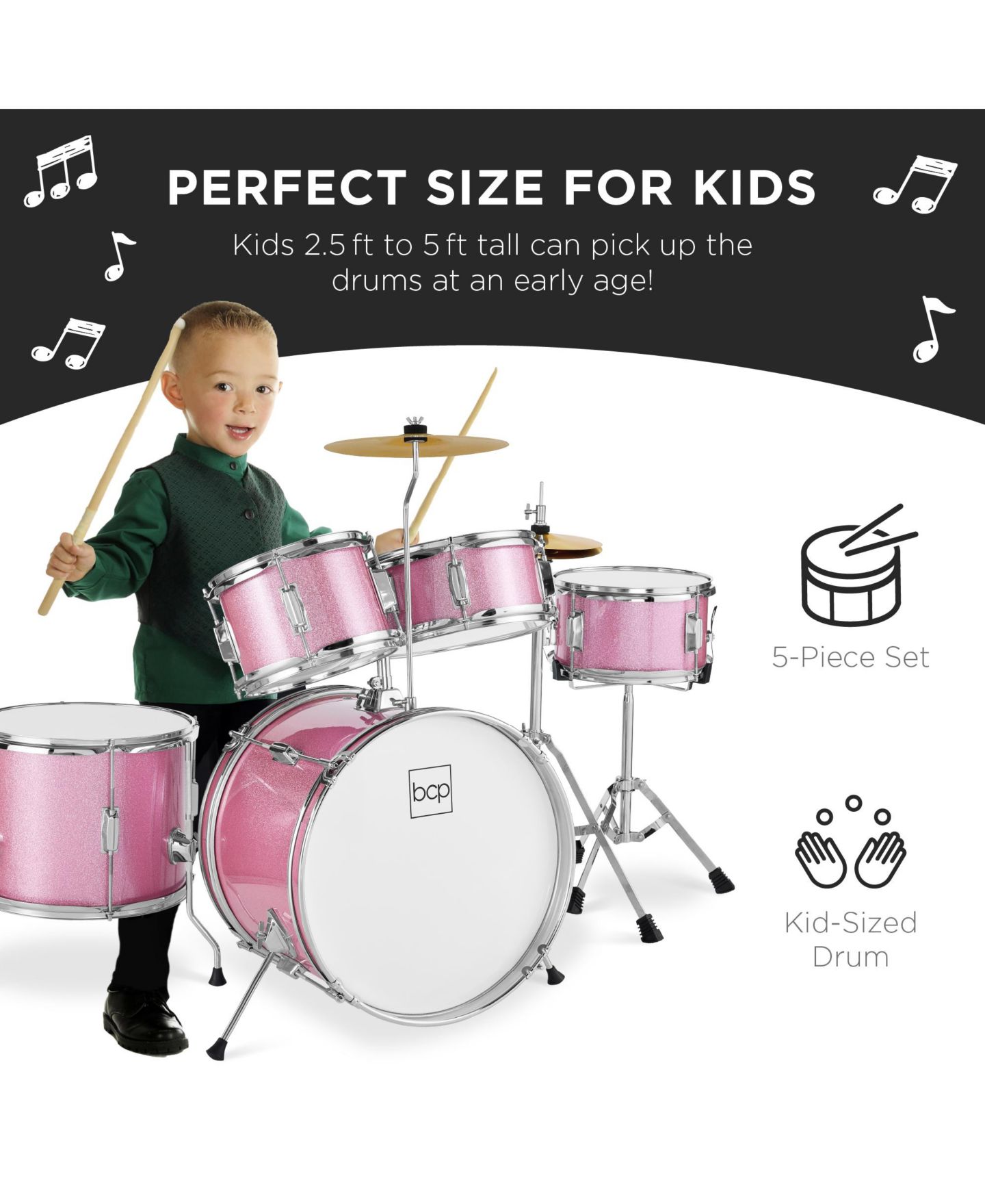 Детские игрушки Best Choice Products Beginner Wood 5-Piece Drum Set, Ages 3+, цвет: Розовый — фото 3