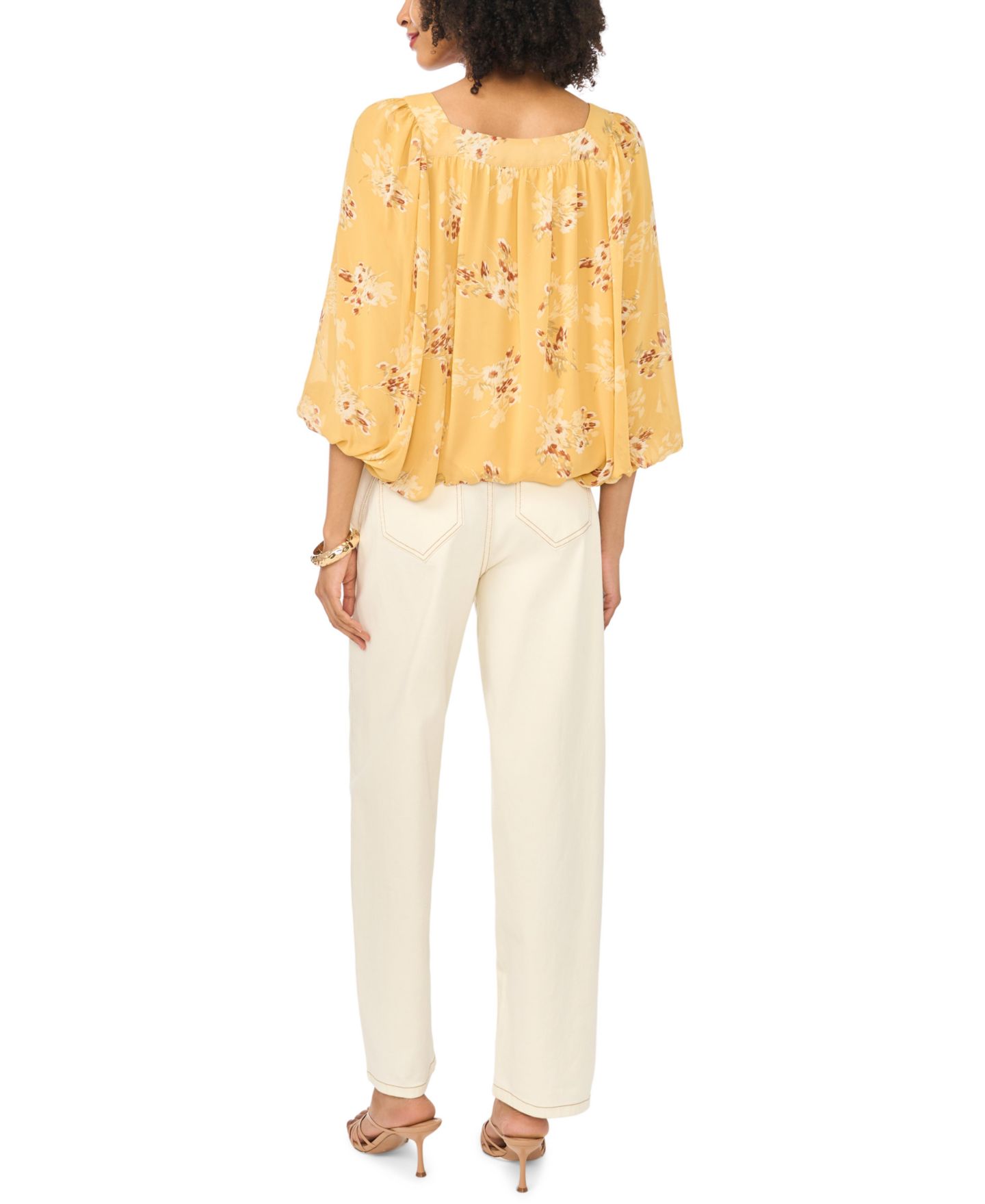 Женская блузка Vince Camuto Square Neck 3/4-Length Sleeve Blouse, цвет: Золотой — фото 5
