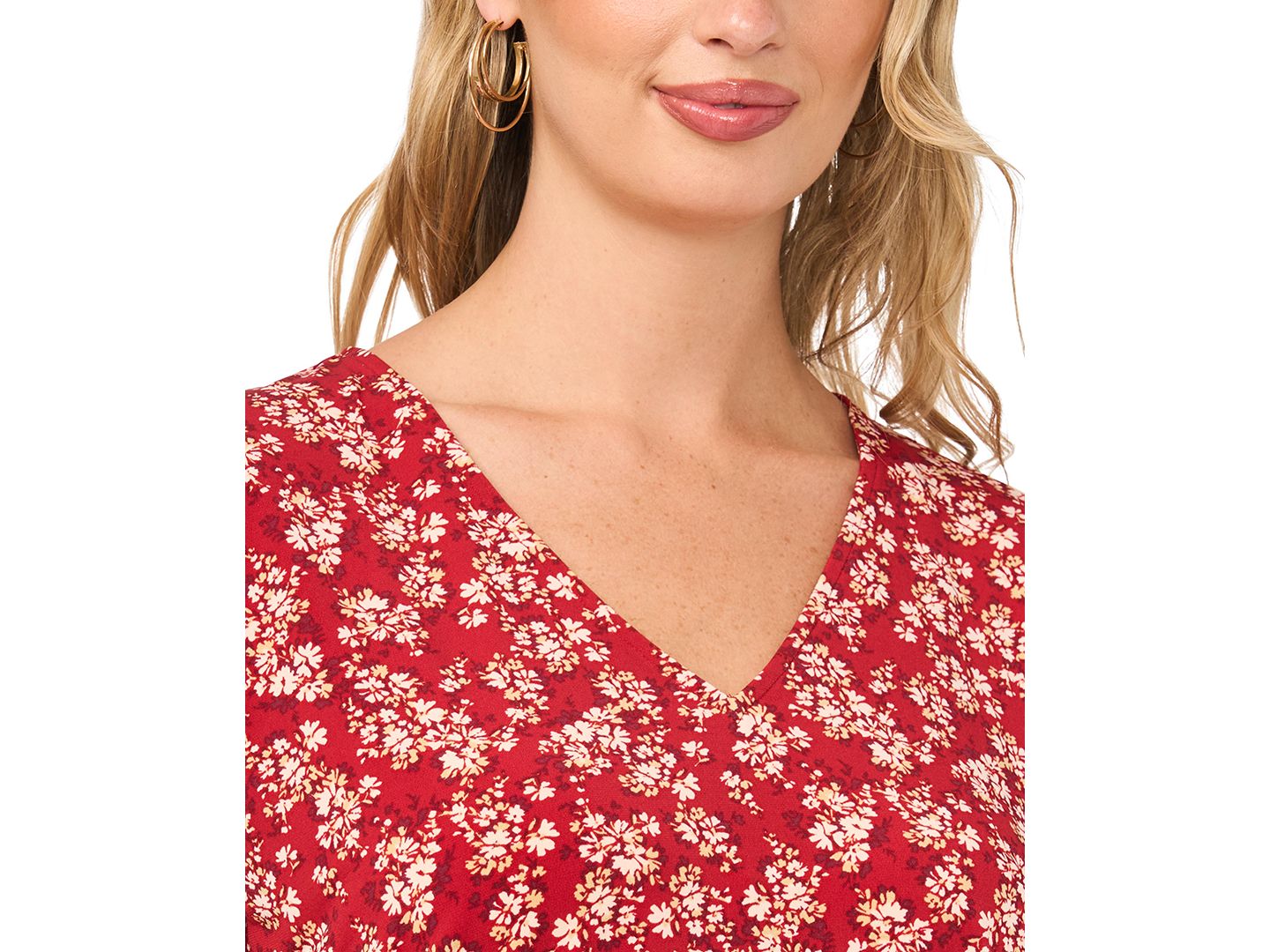 Женская футболка Vince Camuto Floral V-Neck Short-Sleeve T-Shirt, цвет: Красный — фото 4