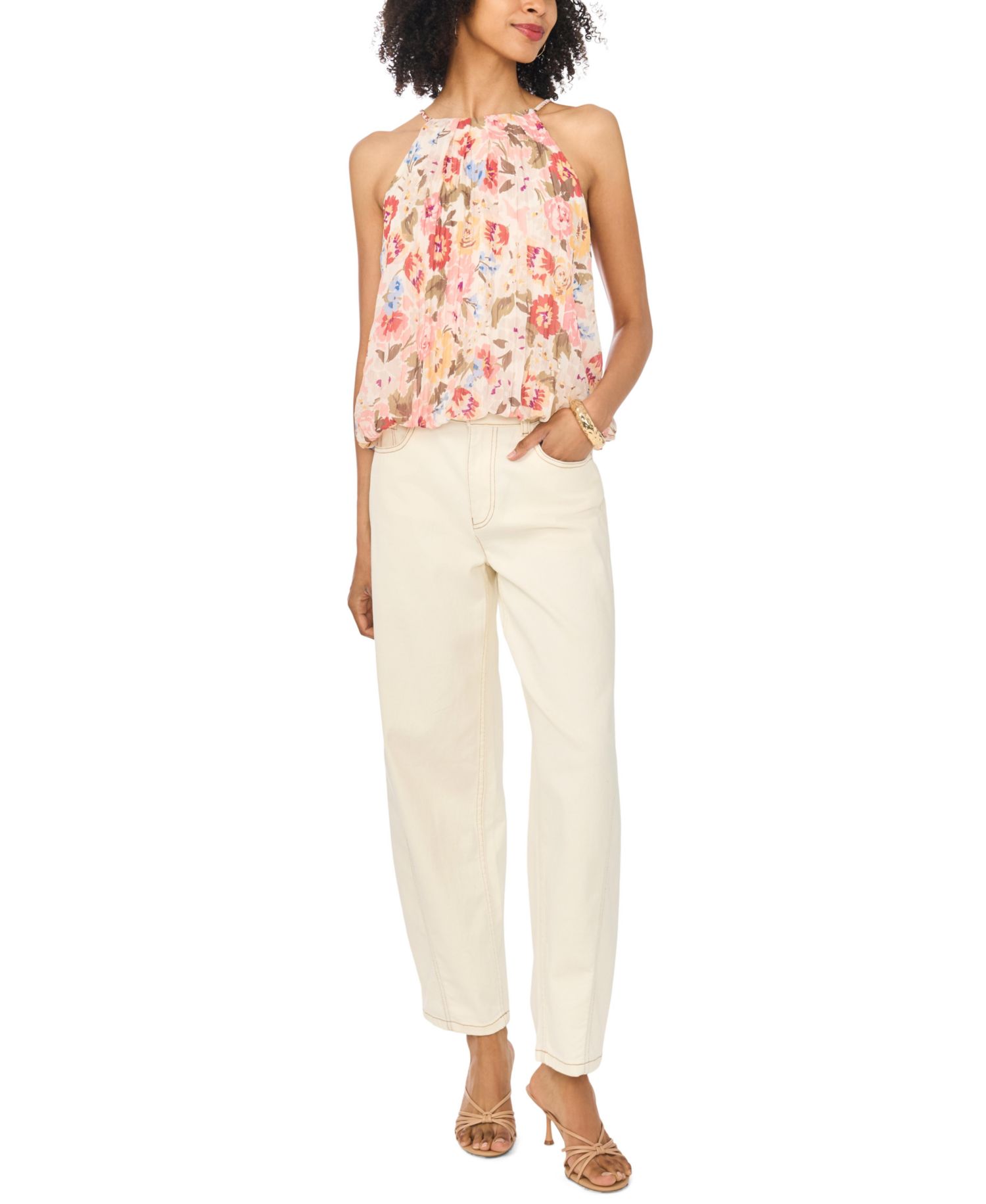 Women's Floral-Print Sleeveless Halter Bubble Top