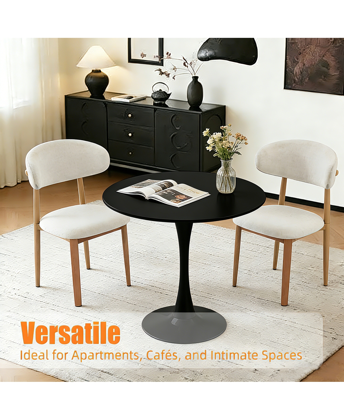 Streamdale Furniture 31.5-inch Modern Round Mdf Dining Table with Matte Iron Base