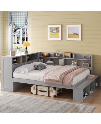   Daybed with Storage Cabinets, Shoe Cabinet and USB Ports