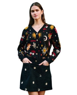 Women's Cosmic Intarsia V-Neck Long-Sleeve Cardigan