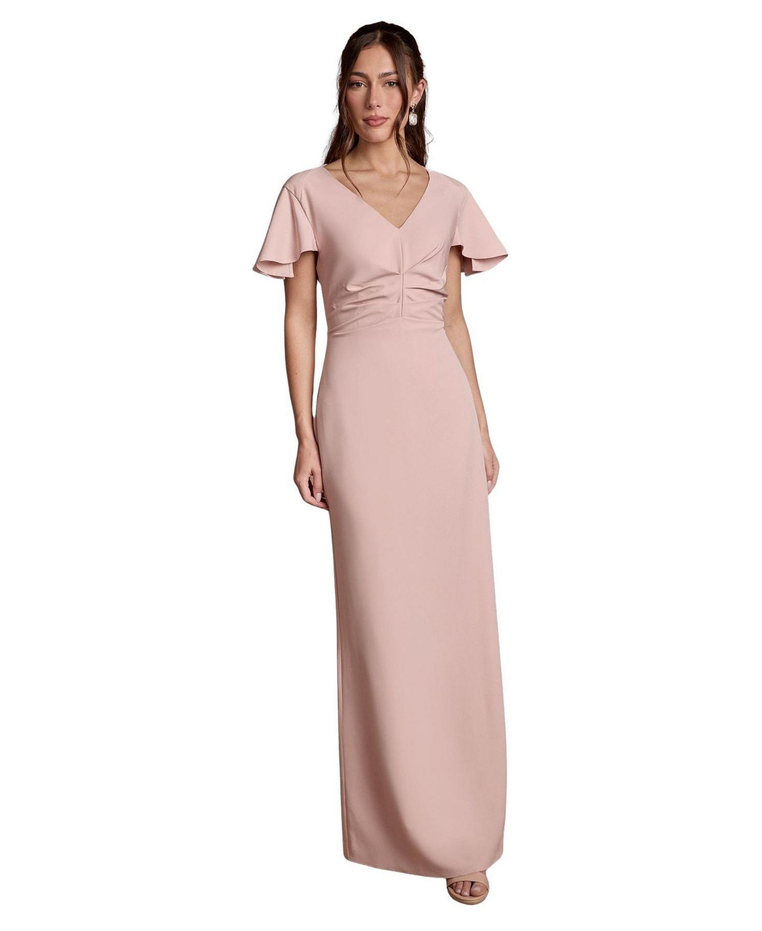 Women's Crepe Fold V-Neck Flutter-Sleeve Maxi Dress